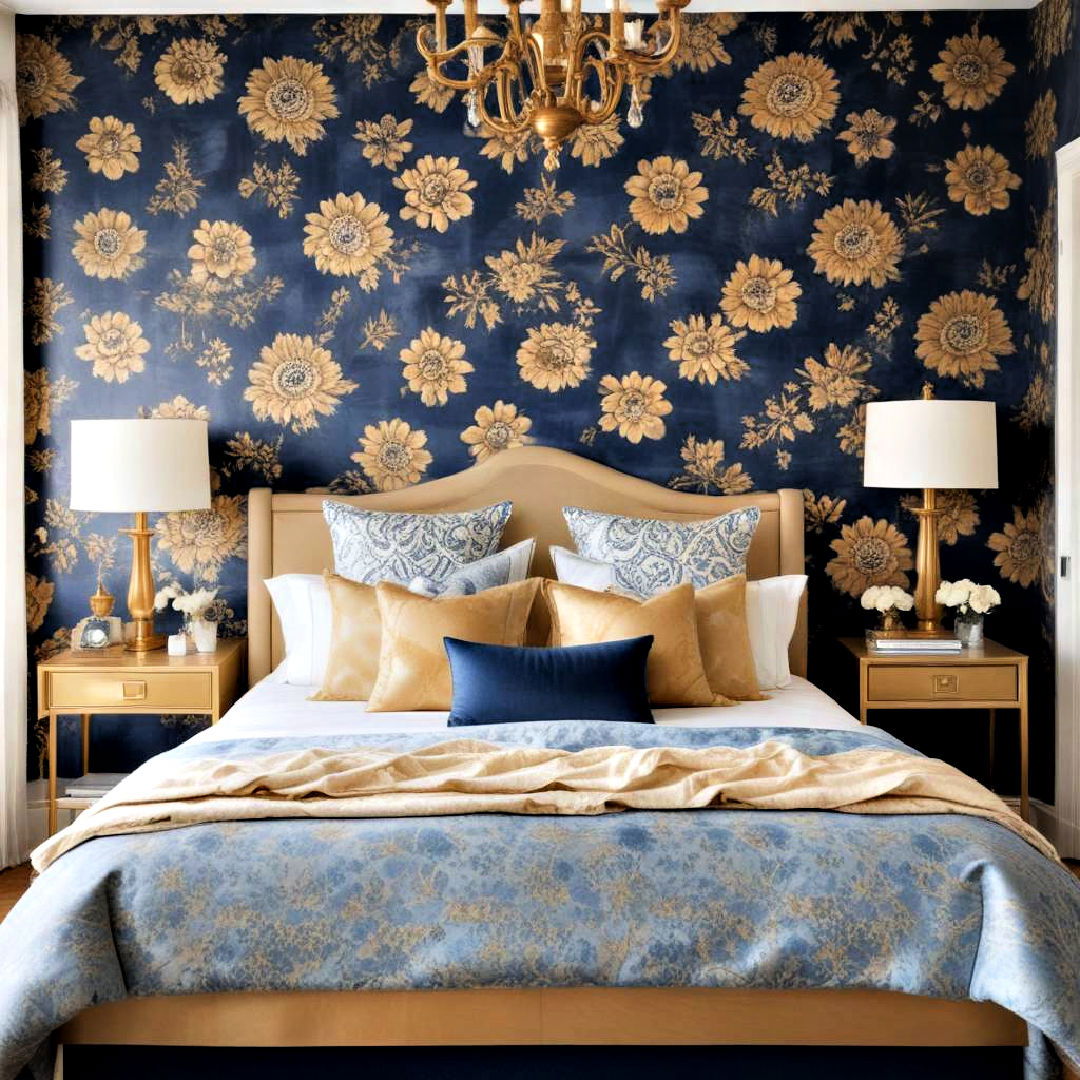 blue and gold wallpaper ideas - 20 Blue and Gold Bedroom Ideas