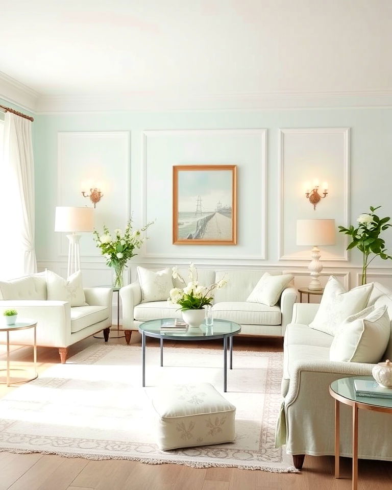 blue and green living room with soft pastel palette - 20 Blue and Green Living Room Ideas