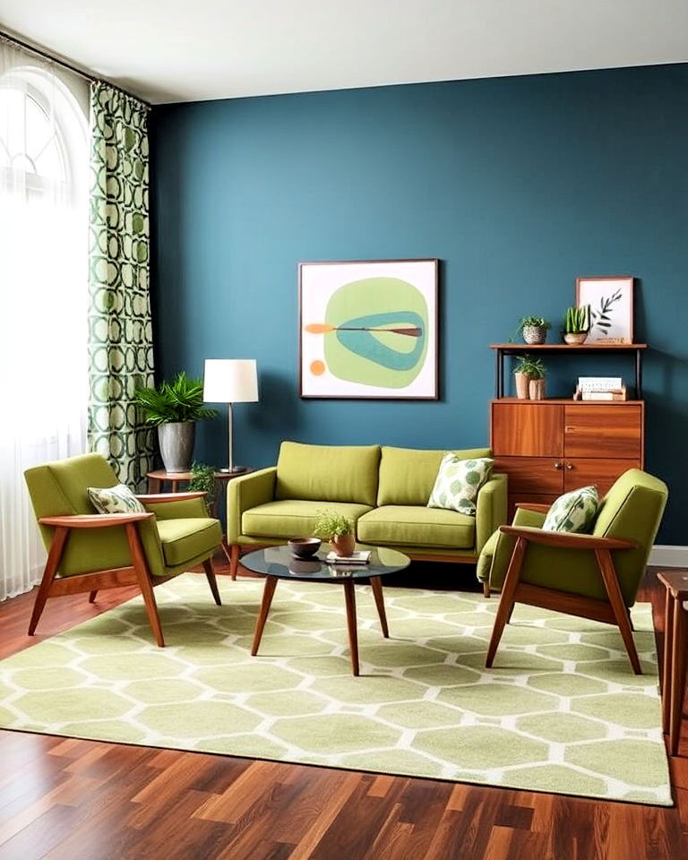 blue and green mid century modern living room - 20 Blue and Green Living Room Ideas