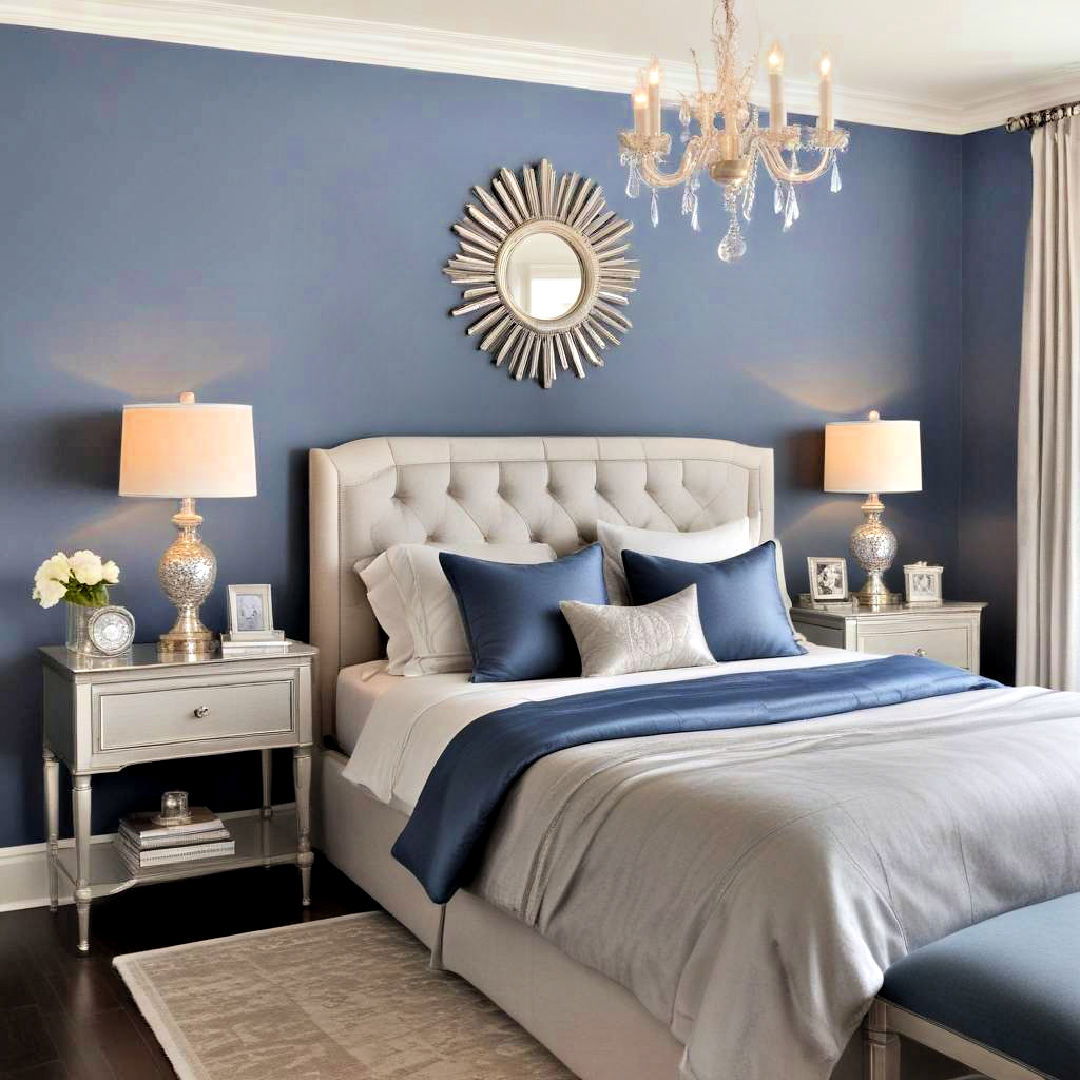 blue and silver accents for bedroom - 40 Blue Bedroom Ideas