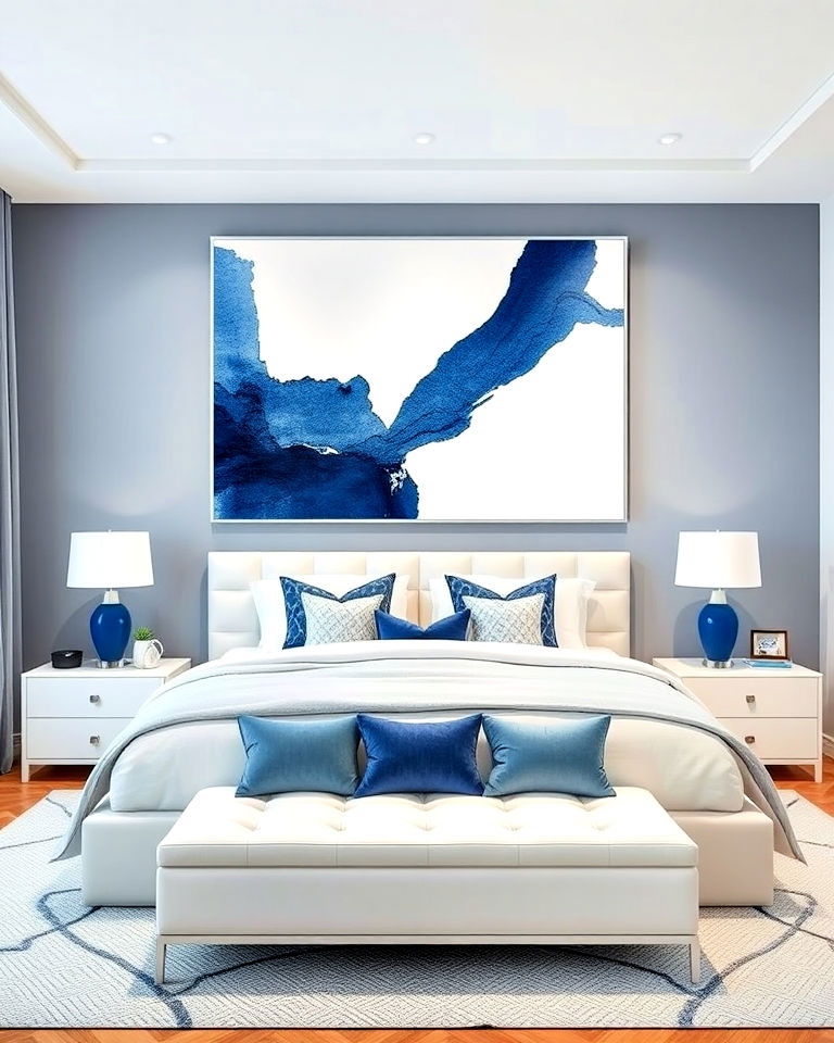 blue and white abstract art for bedroom - 25 Blue and White Bedroom Ideas