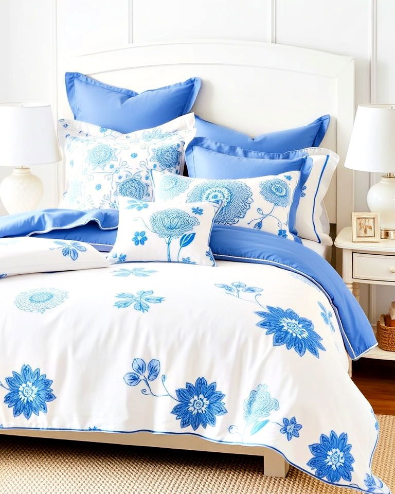 blue and white bedding set - 30 Blue and White Decor Ideas