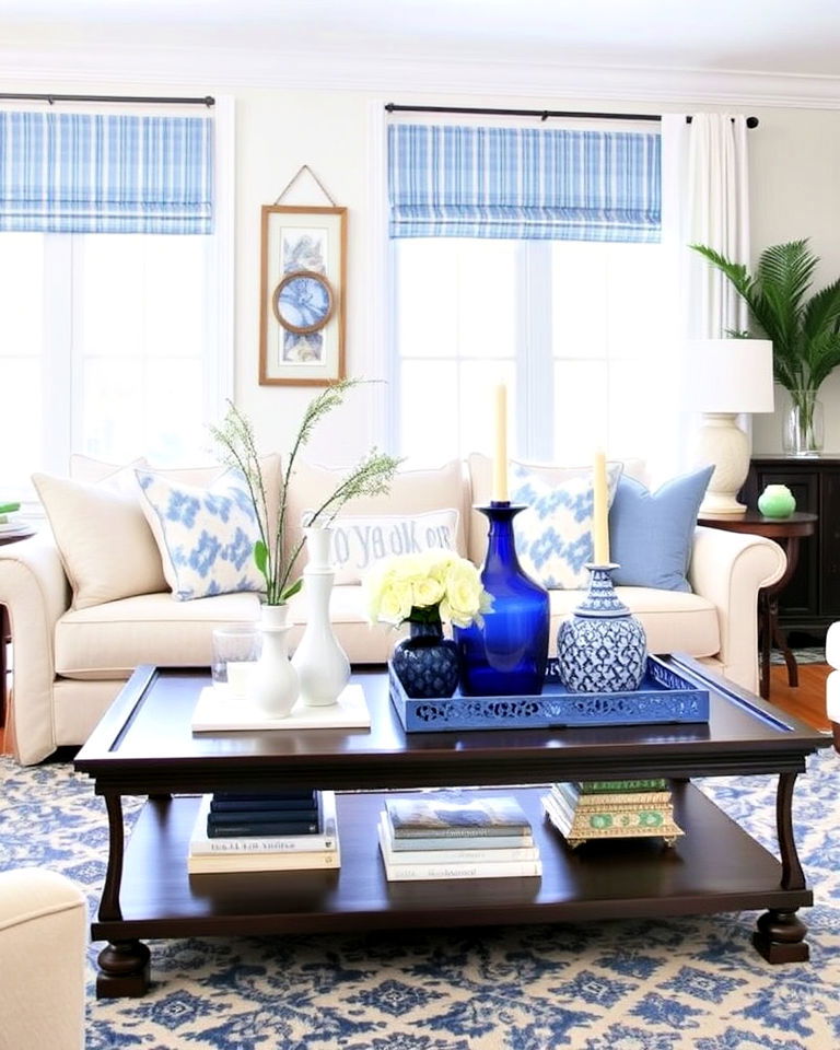 blue and white coffee table decor ideas - 30 Blue and White Decor Ideas