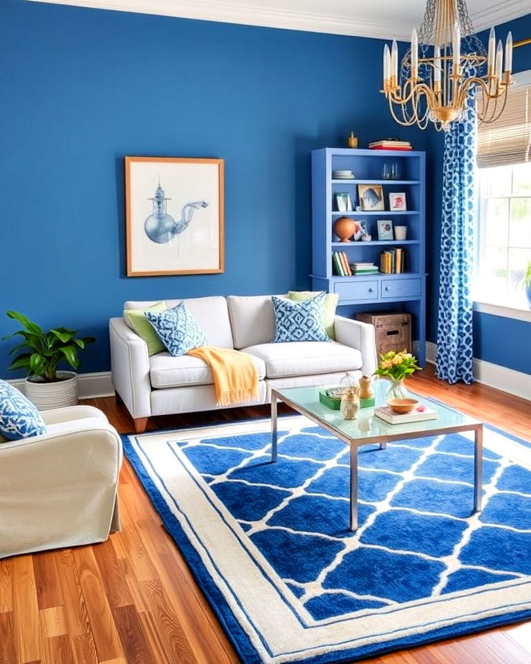blue and white decor with area rug - 30 Blue and White Decor Ideas