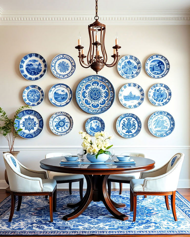 blue and white decorative plates for dramatic effect - 30 Blue and White Decor Ideas