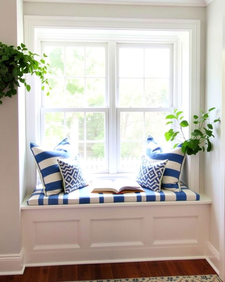 blue and white window seat cushion ideas - 30 Blue and White Decor Ideas