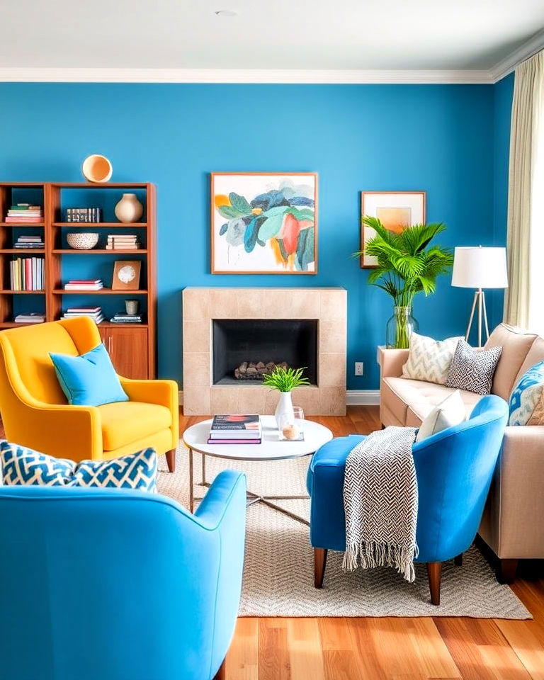 blue and yellow accent chairs for living room - 15 Yellow and Blue Living Room Ideas