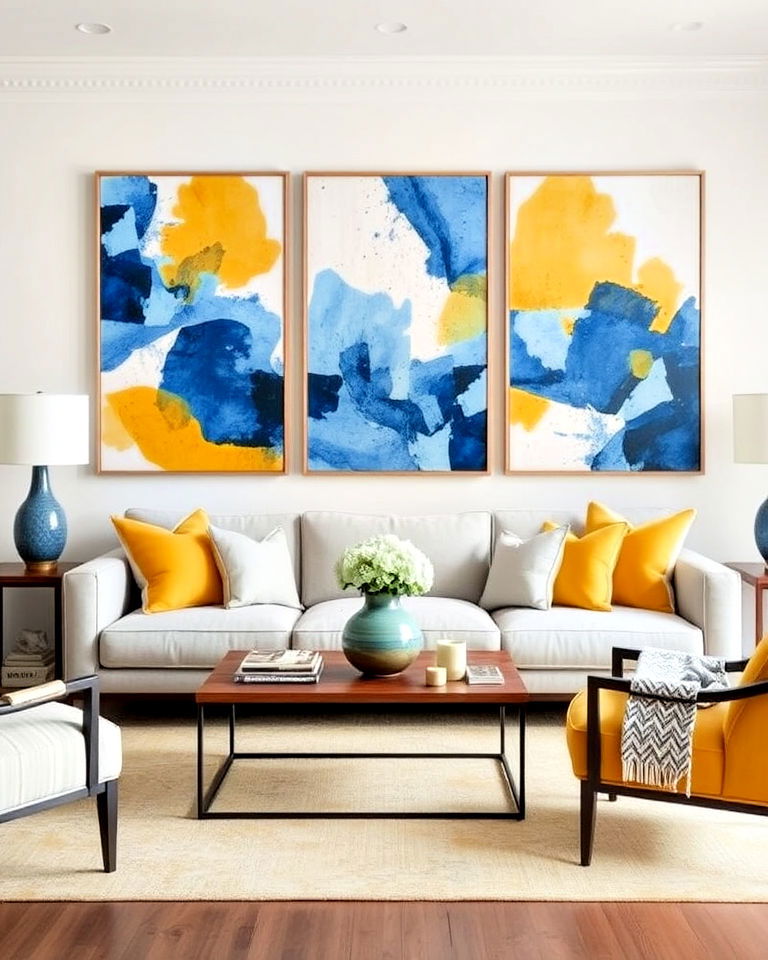 blue and yellow artwork for living room - 15 Yellow and Blue Living Room Ideas