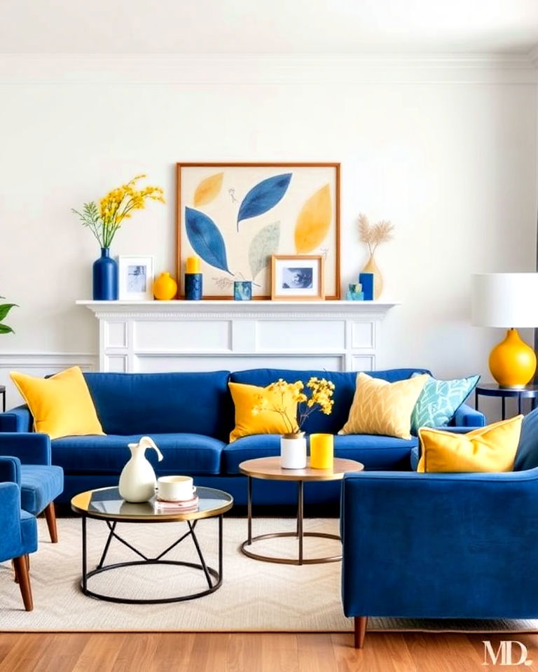 blue and yellow decorative accents for living room - 15 Yellow and Blue Living Room Ideas