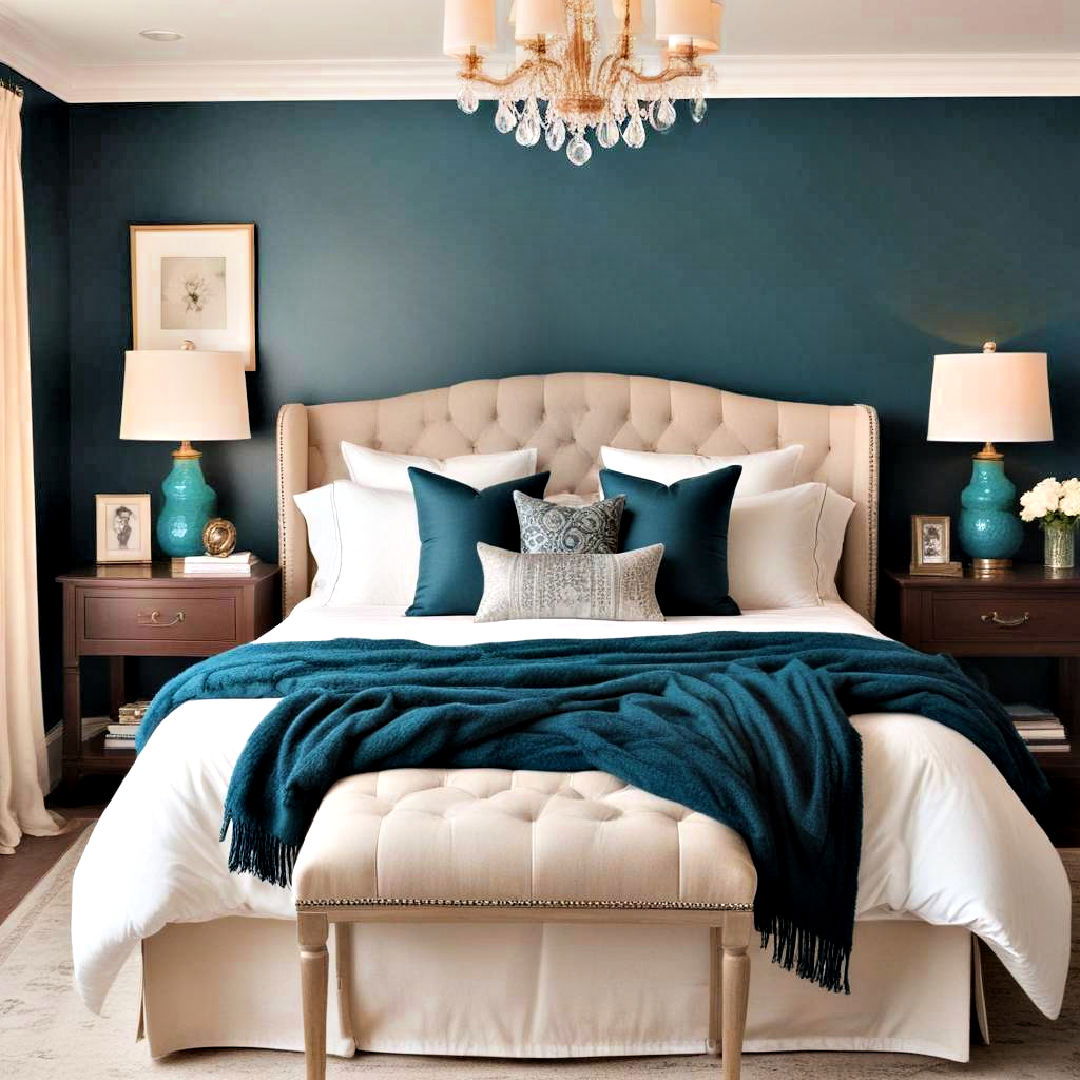 blue bedroom with dark teal accents - 40 Blue Bedroom Ideas