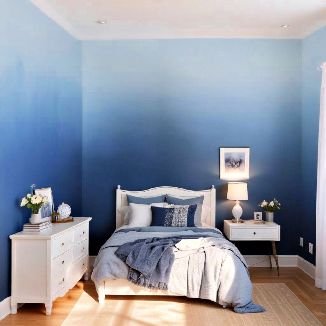 blue ombre walls for artistic look - 40 Blue Bedroom Ideas