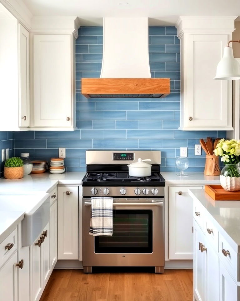 blue shiplap backsplash for boldness - 30 Shiplap Backsplash Ideas for Your Kitchen