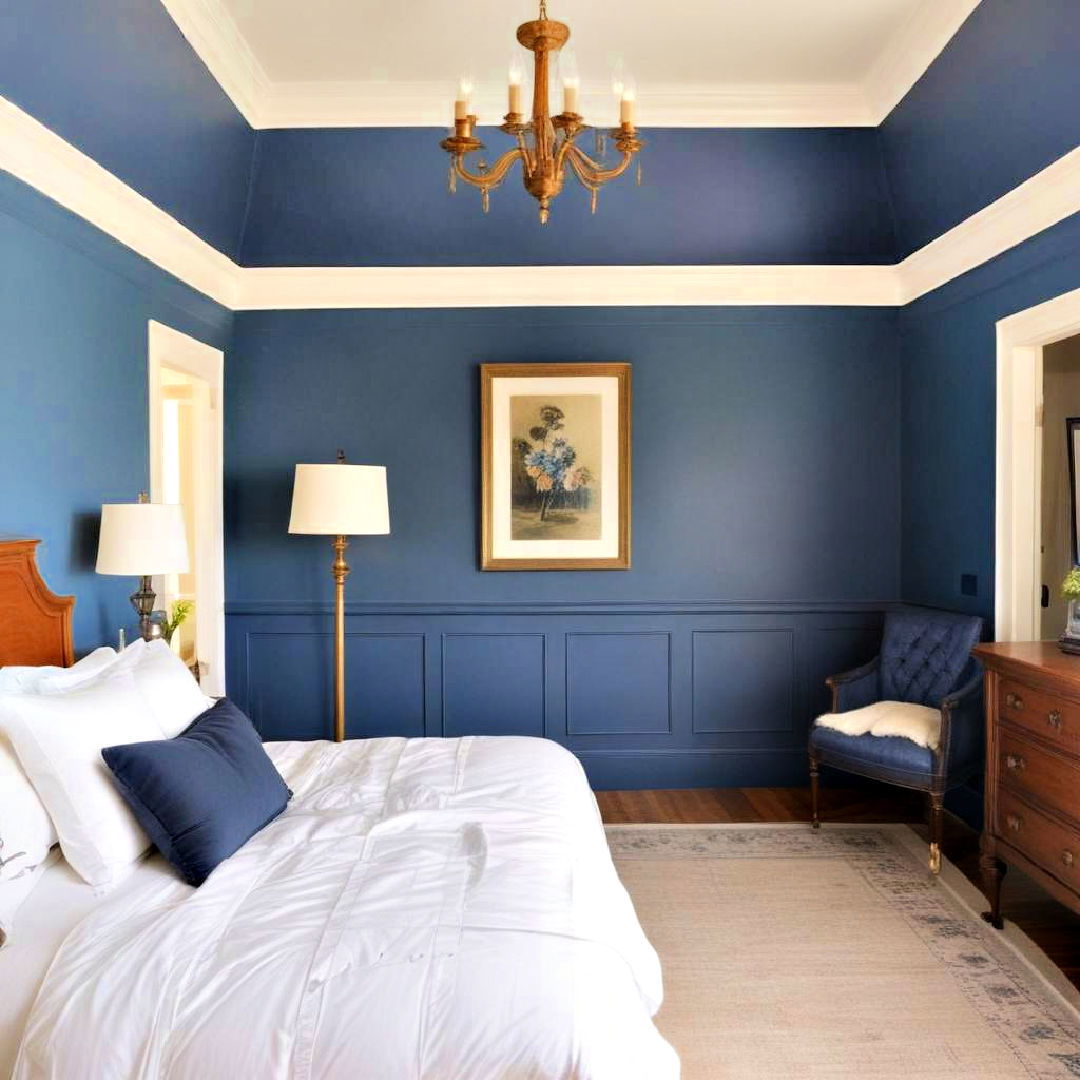 blue wainscoting to add classic charm - 40 Blue Bedroom Ideas