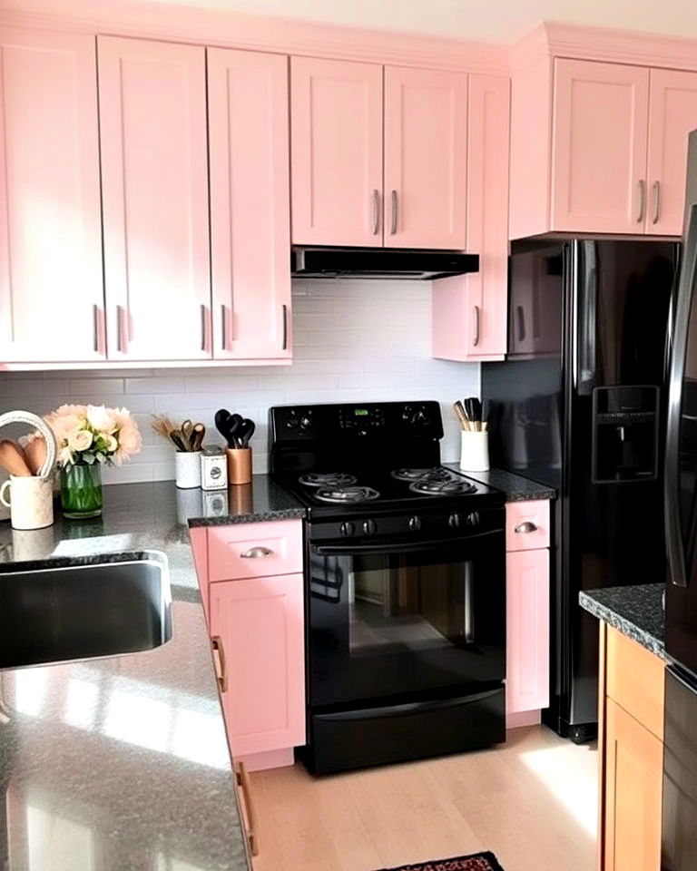 blush pink cabinets and black combo - 20 What Color Cabinets Go With Black Appliances
