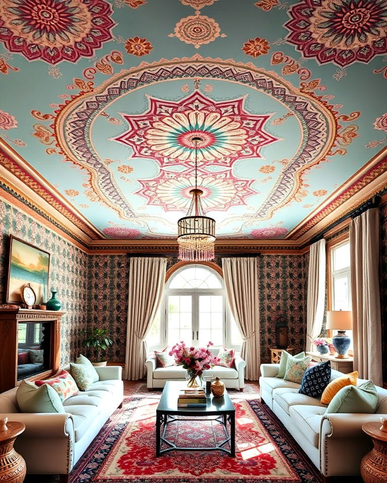 bohemian aesthetic statement ceiling design - 30 Bohemian Maximalist Decor Ideas