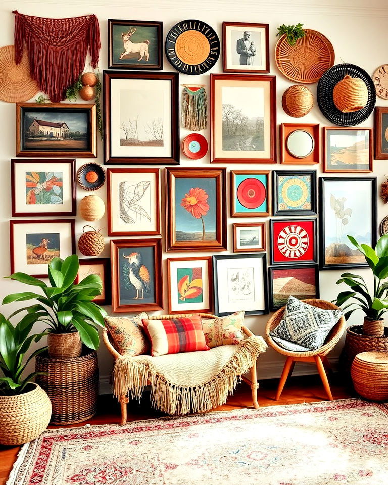 bohemian inspired gallery wall - 25 Eclectic Gallery Wall Ideas