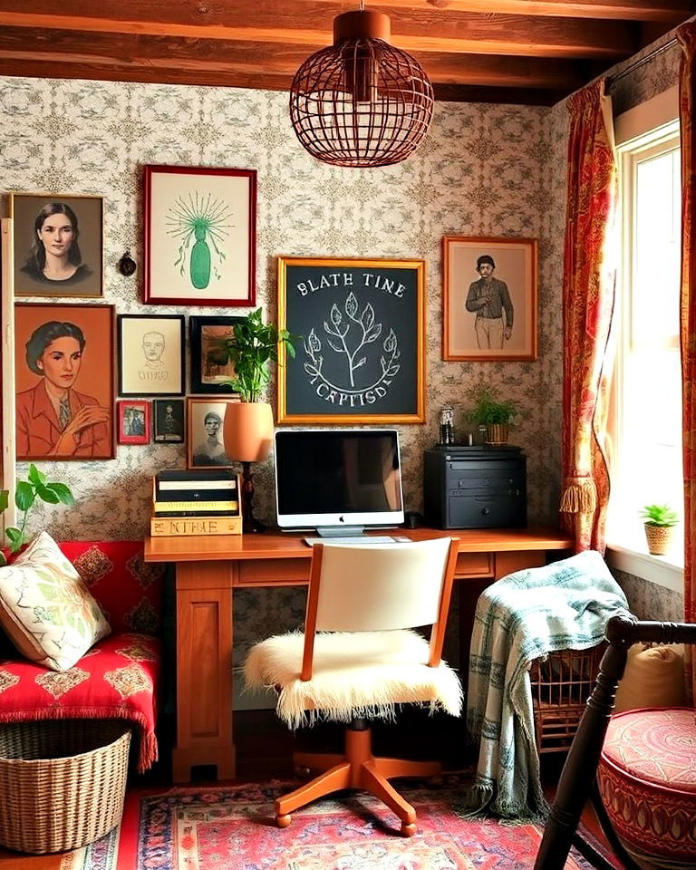 bohemian inspired home office - 25 Eclectic Home Office Ideas