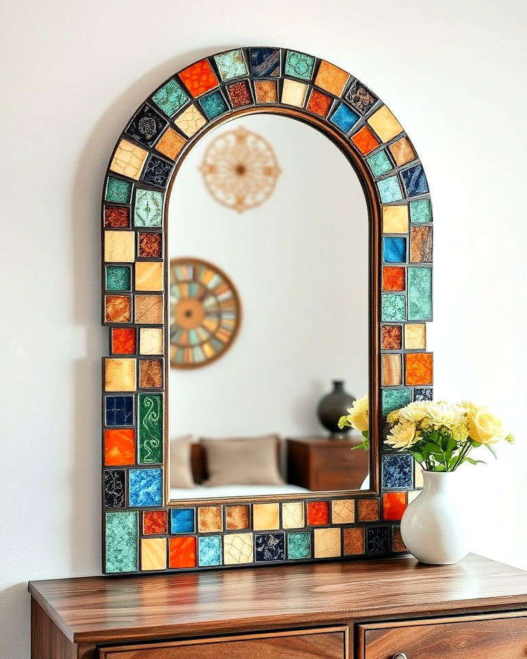 bohemian inspired patchwork mosaic mirror - 20 Mosaic Mirror Ideas