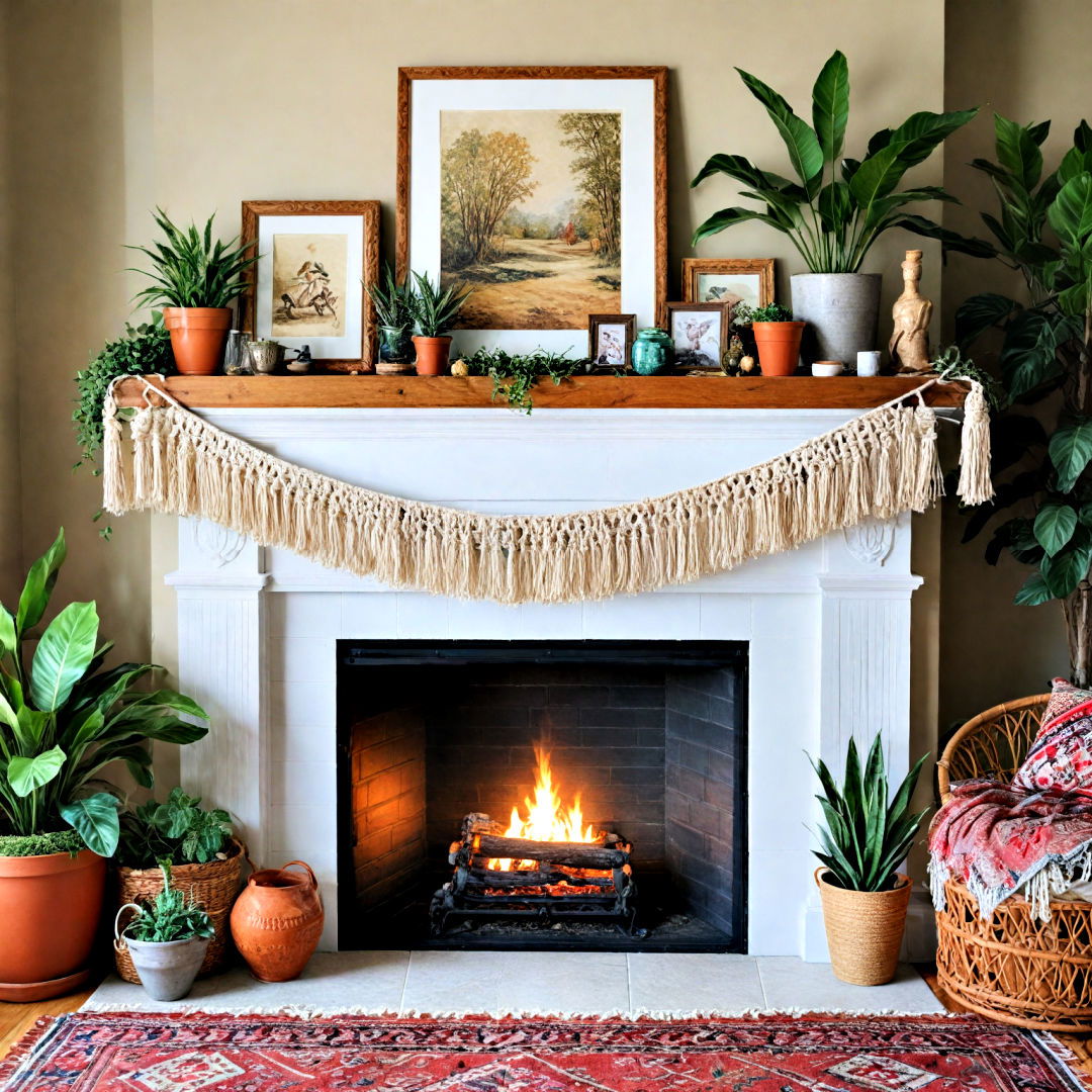 bohemian macrame mantel decor - 40 Mantel Decor Ideas