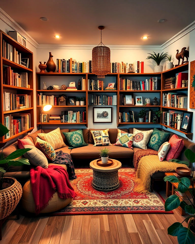 bohemian maximalism with cozy reading nook - 30 Bohemian Maximalist Decor Ideas