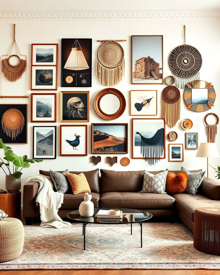 bohemian maximalism with eclectic gallery wall - 30 Bohemian Maximalist Decor Ideas