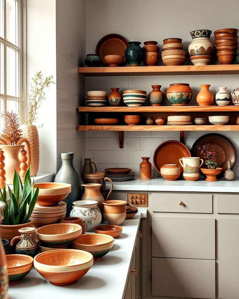 bohemian maximalism with handcrafted ceramics - 30 Bohemian Maximalist Decor Ideas
