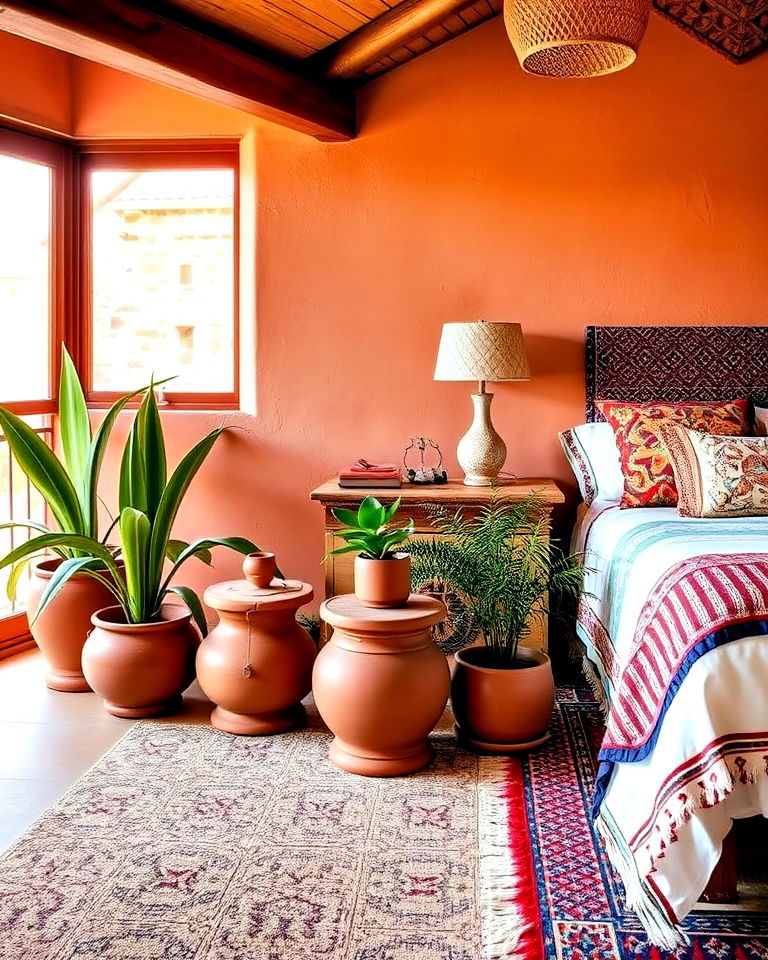 bohemian moroccan bedroom with terracotta accents - 20 Bohemian Moroccan Bedroom Ideas