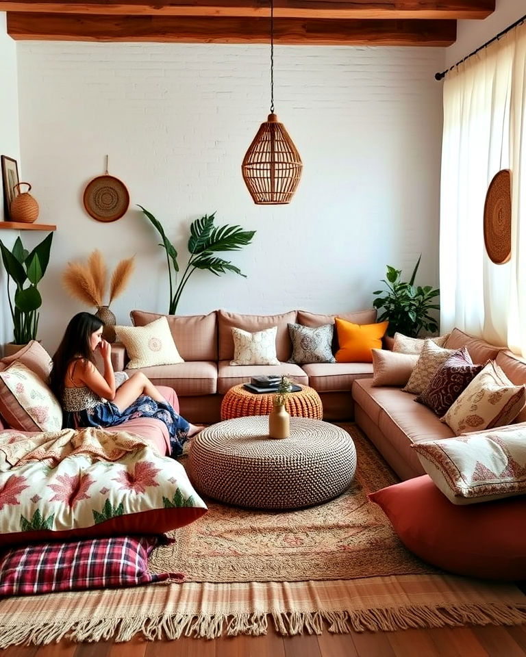 bohemian style low seating arrangements - 30 Boho Decor Ideas