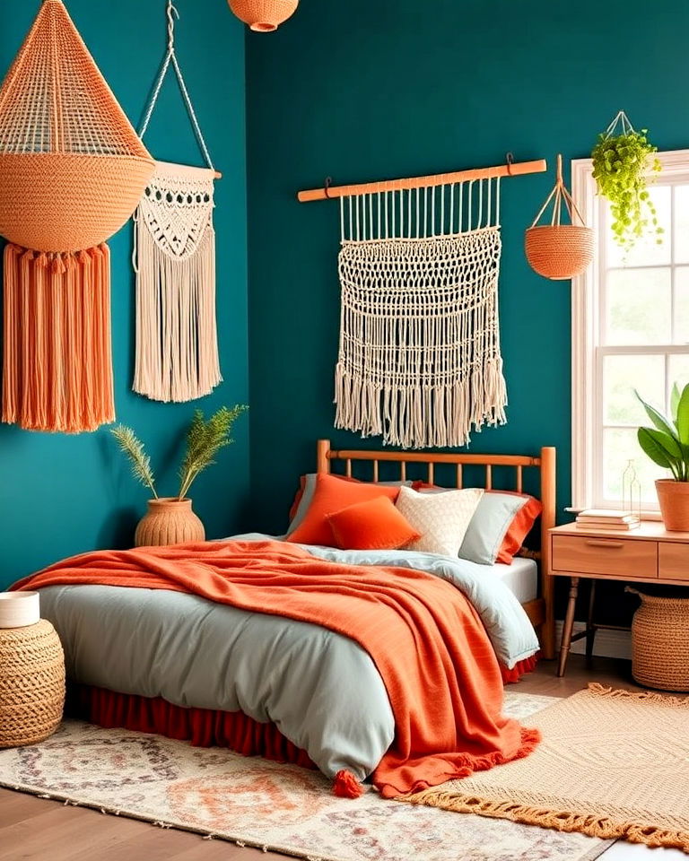 bohemian style teal and burnt orange bedroom - 20 Teal and Orange Color Scheme for Your Rooms
