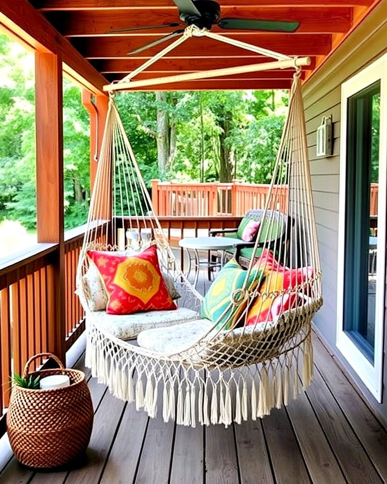 bohemian vibe hammock chair - 20 Deck Seating Ideas