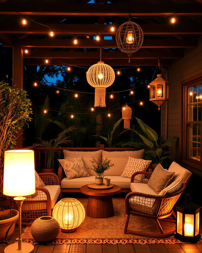 bohemian vibe layered lighting - 30 Boho Decor Ideas