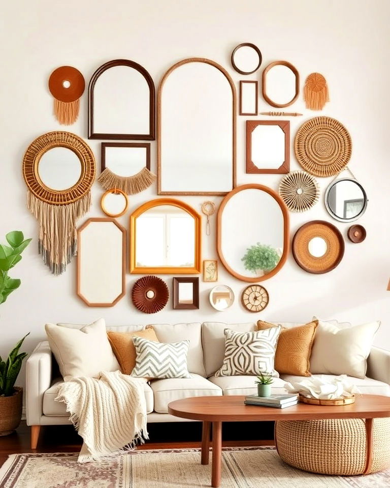 bohemian vibe mirror wall - 20 Mirror Collage Wall Ideas