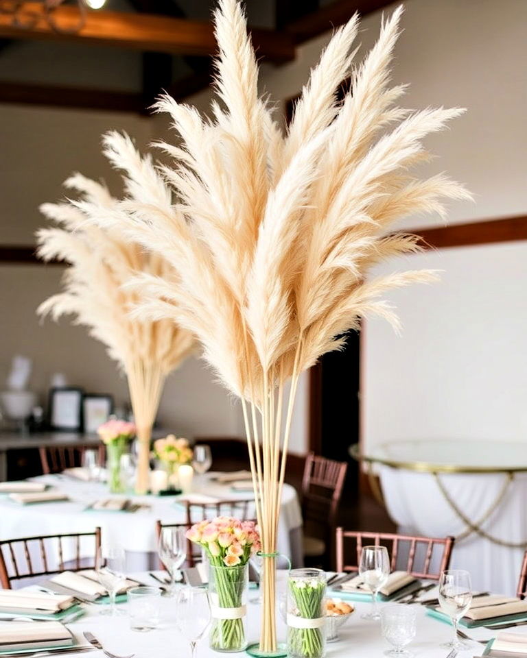 bohemian vibe pampas grass arrangements - 30 Wedding Table Decoration Ideas