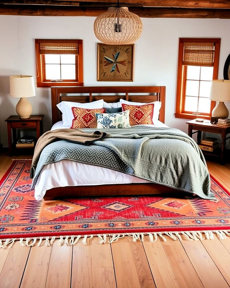 bohemian vibe southwestern style rug - 30 Bedroom Rug Ideas
