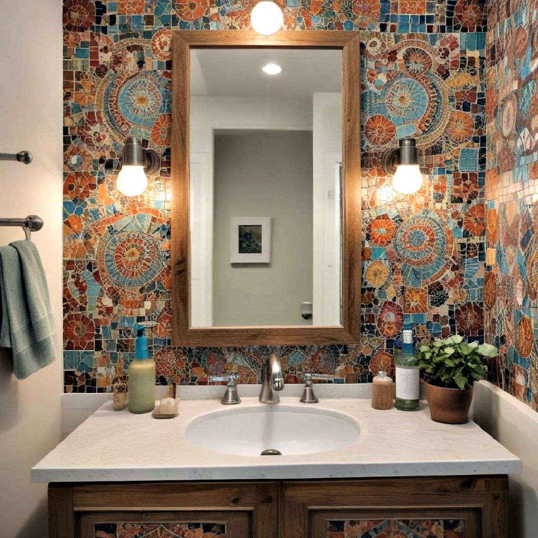 boho bathroom with mosaic tile accent - 25 Boho Bathroom Ideas