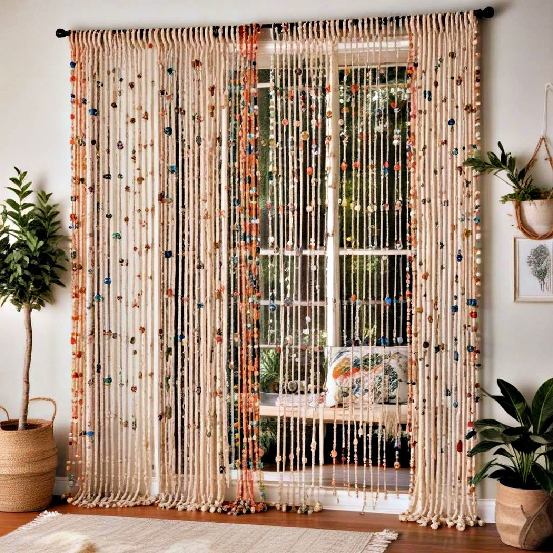boho bedroom with beaded curtains - 40 Boho Bedroom Ideas