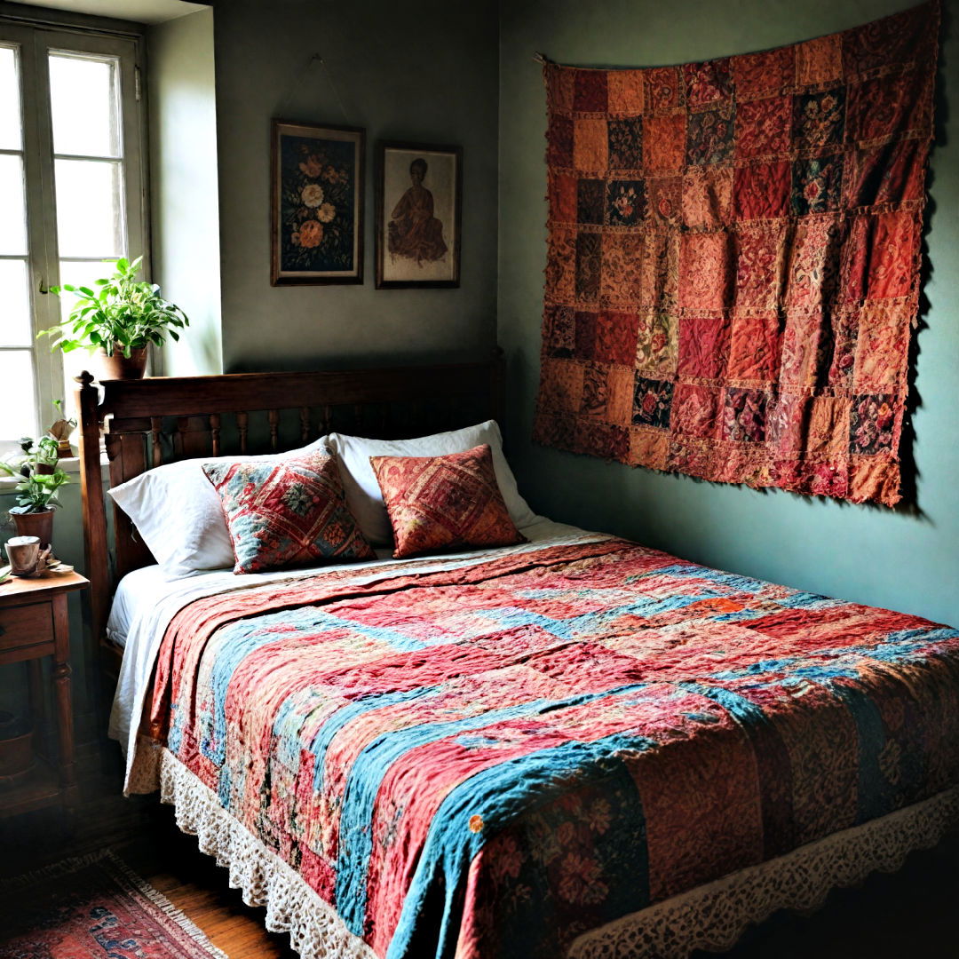 boho bedroom with vintage textiles - 40 Boho Bedroom Ideas
