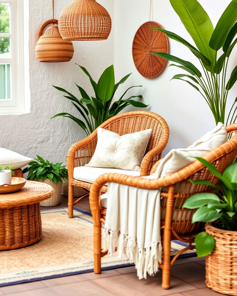 boho decor with wicker furniture - 30 Boho Decor Ideas