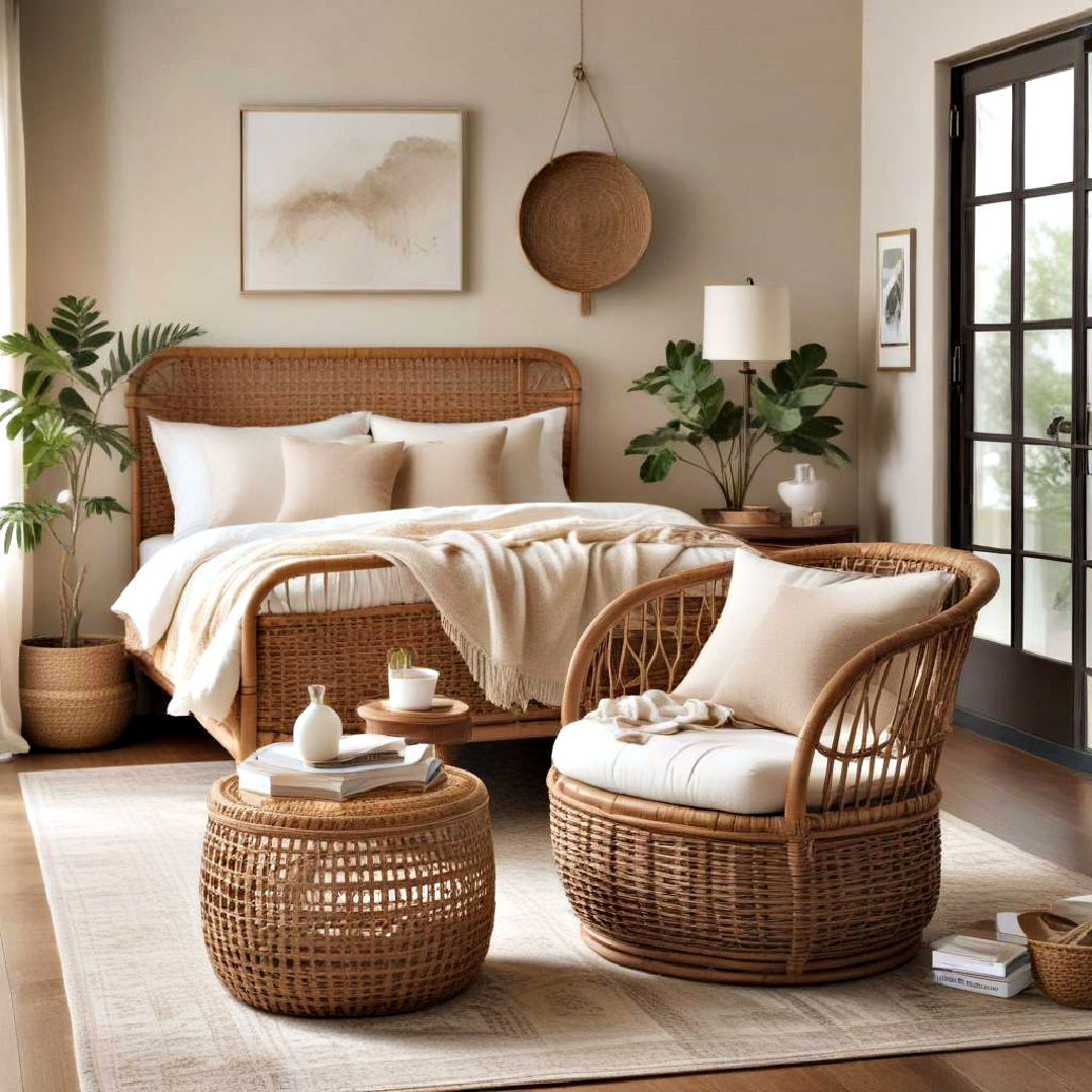 boho inspired rattan furniture - 25 Brown Bedroom Ideas