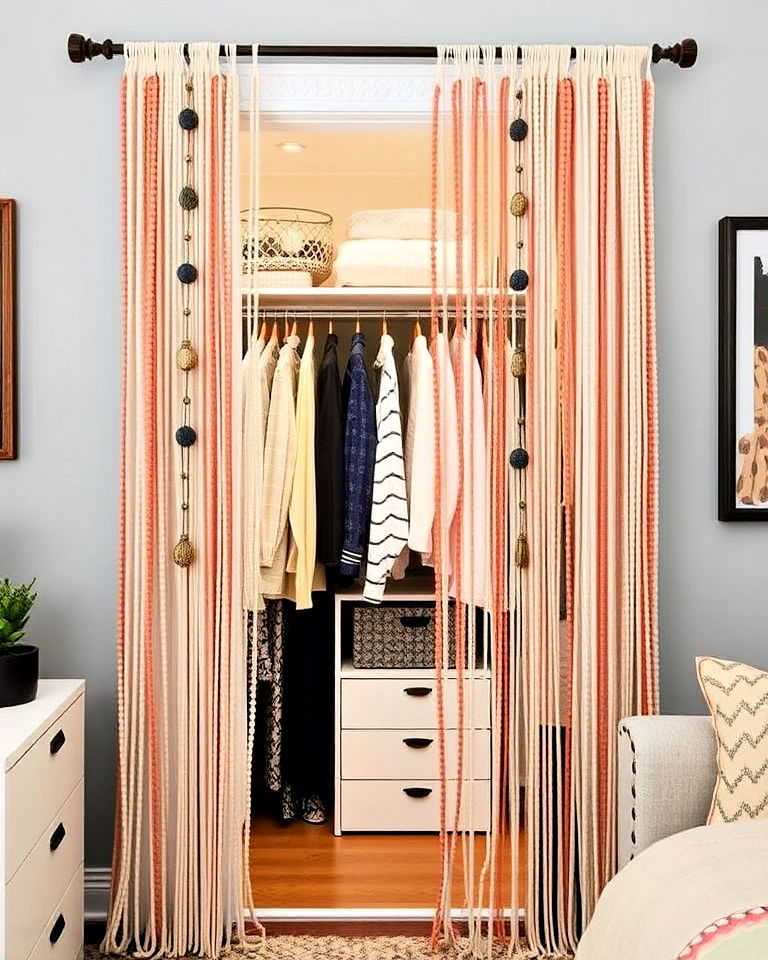 boho vibe beaded curtains - 30 Closet Curtain Ideas