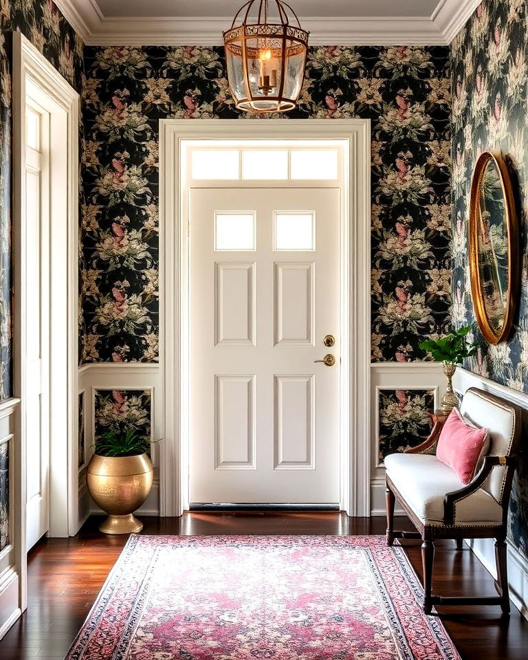 bold accent wallpaper for foyer decor - 50 Foyer Decor Ideas