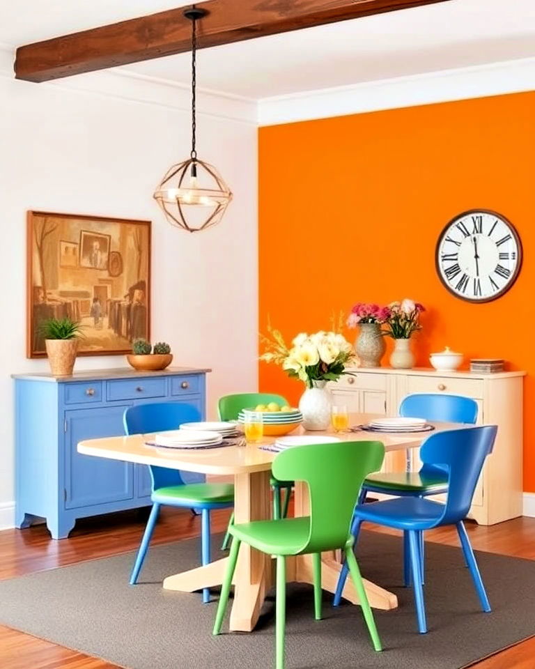bold and bright color pop for casual dining room - 20 Casual Dining Room Ideas