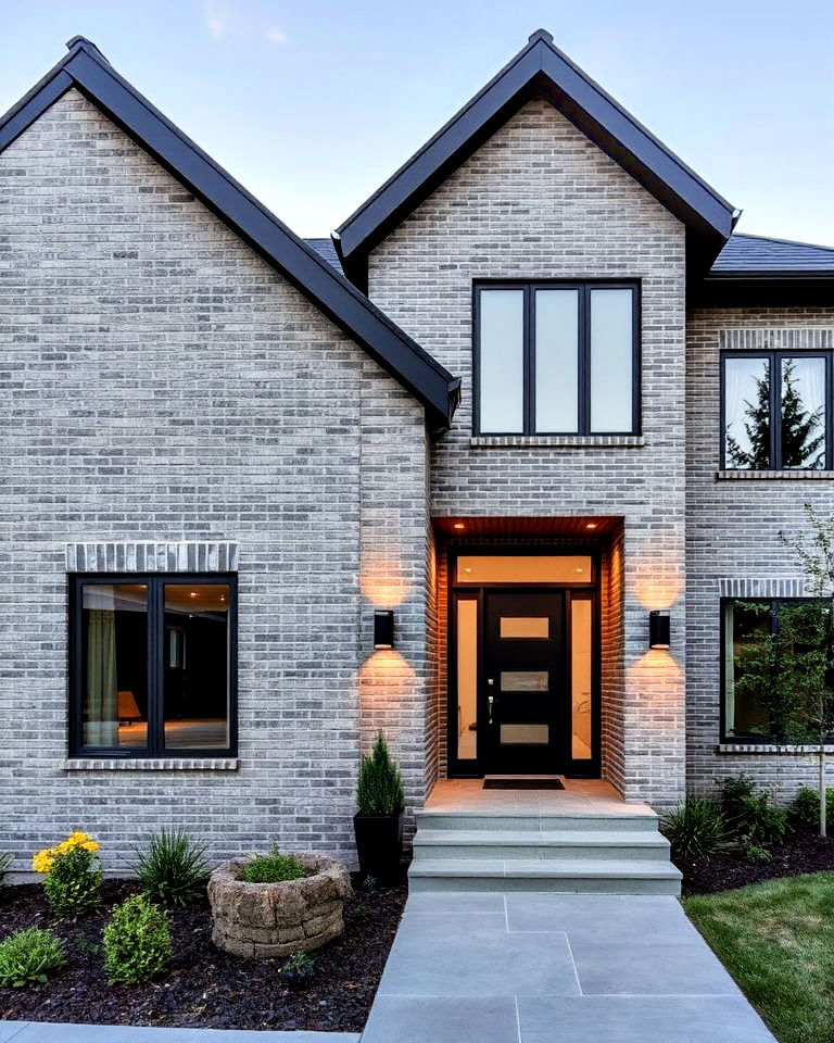 bold and modern geometric features - 30 Gray Brick Exterior Home Ideas