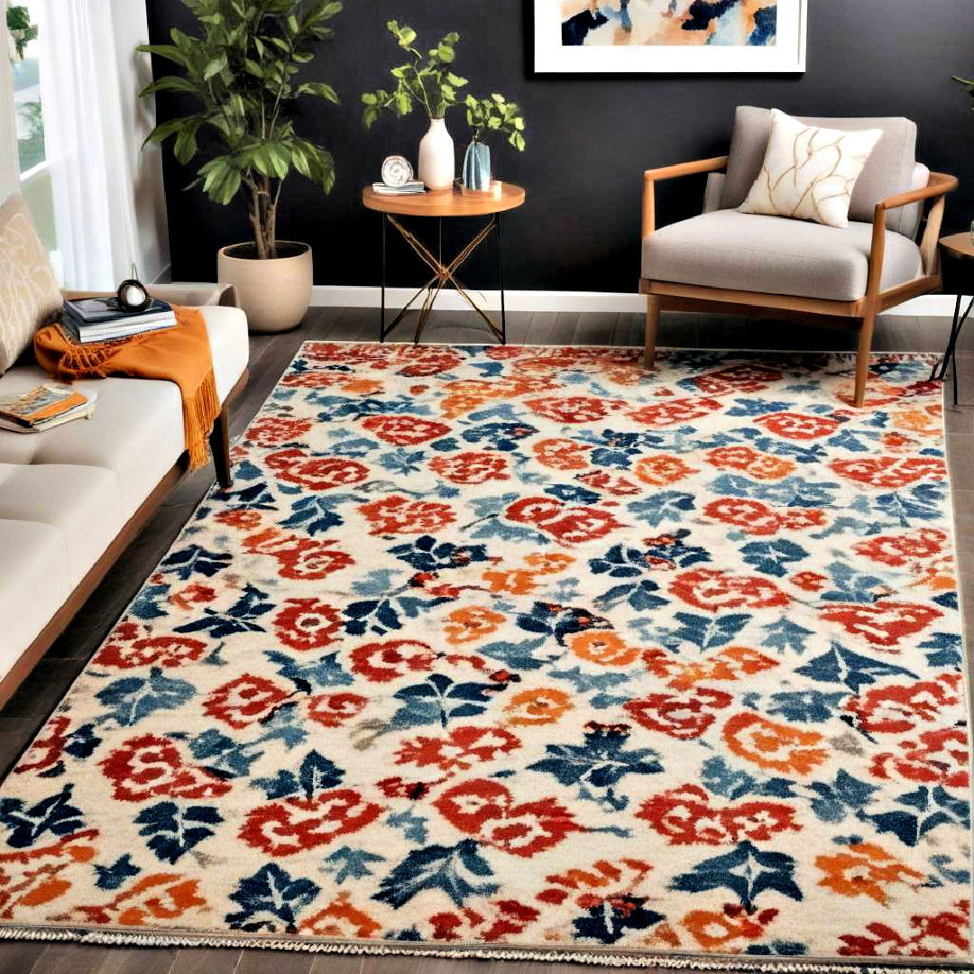 bold area rug for an aesthetic room - 40 Aesthetic Room Ideas