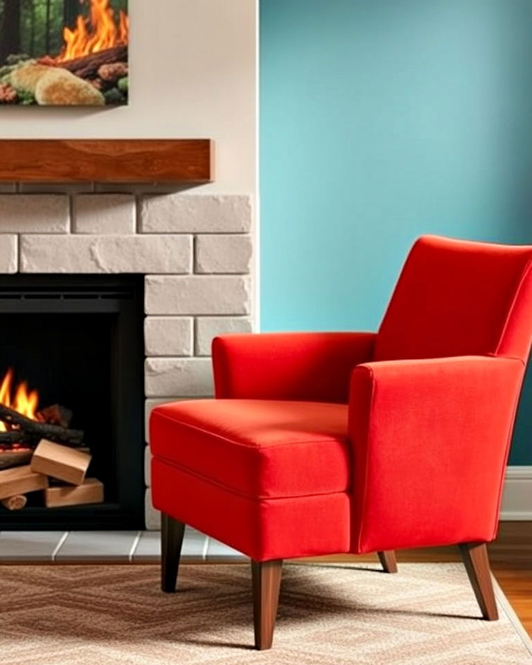 bold armless accent chair in front of fireplace - 20 Chairs in Front of Fireplace Ideas