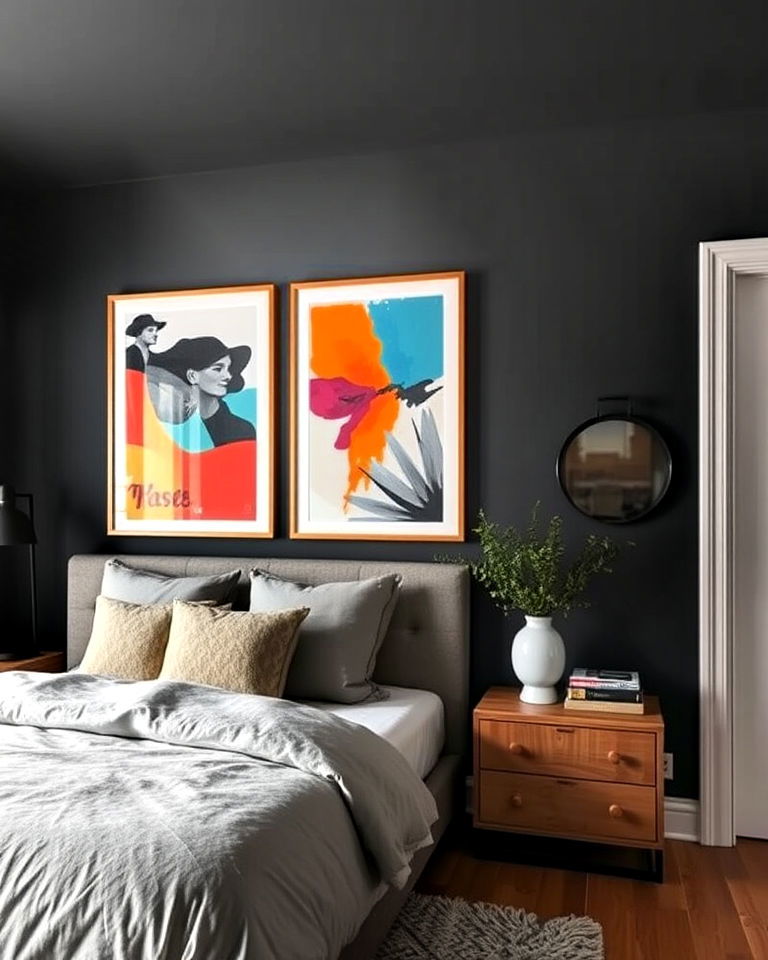 bold art for dark grey bedroom - 30 Dark Grey Bedroom Ideas