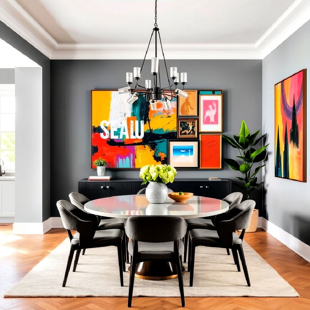 bold art for gray dining room - 25 Gray Dining Room Ideas