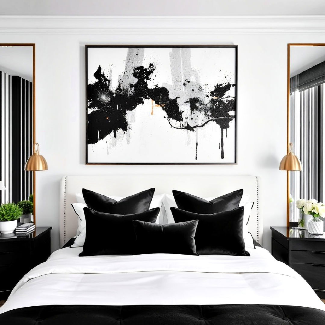 bold art piece - 40 Black and White Bedroom Ideas