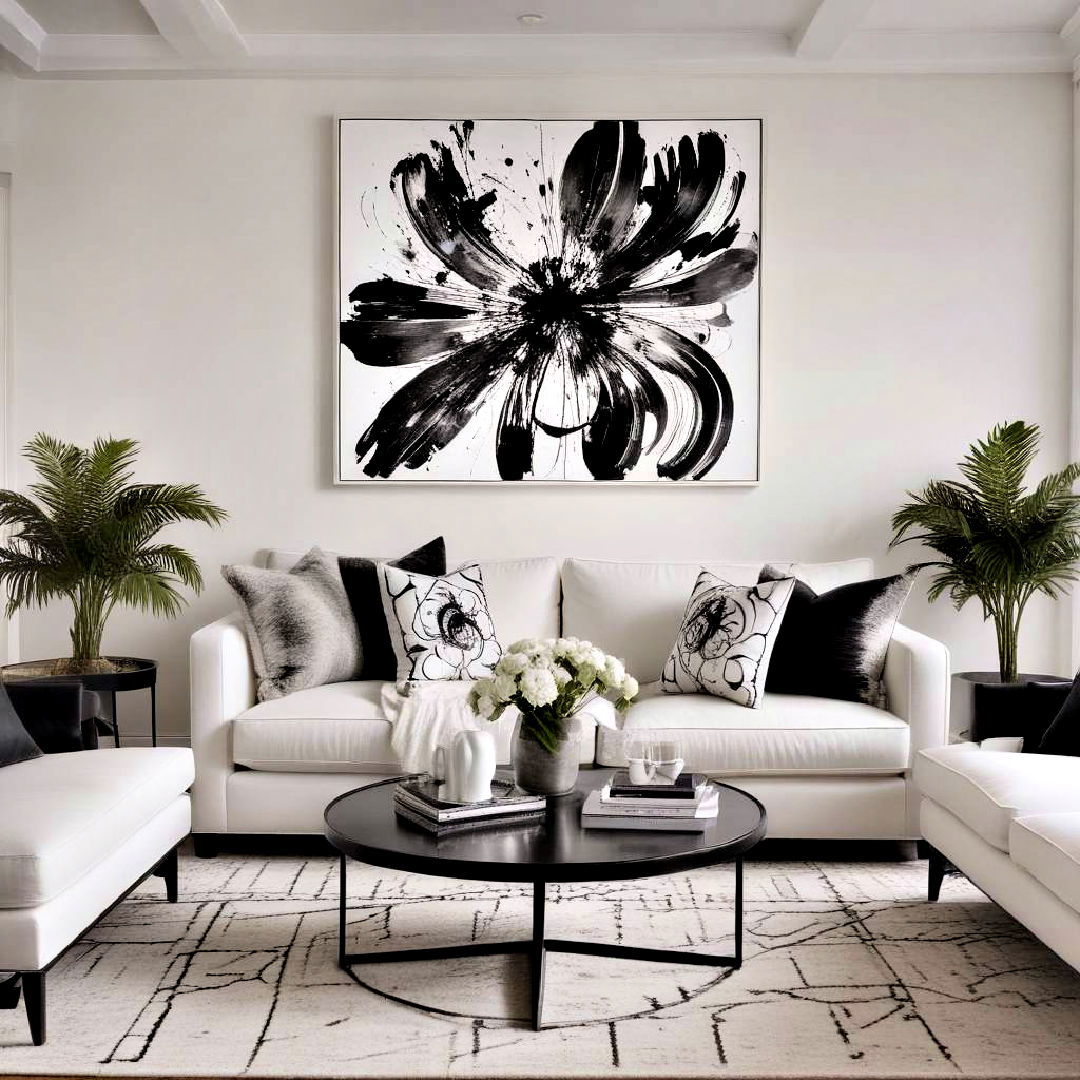 bold artwork for living room - 30 Black and White Living Room Ideas