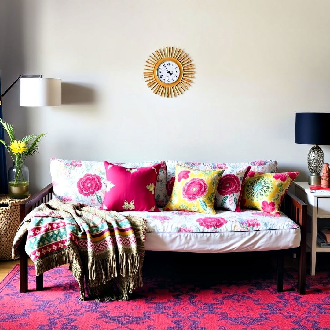 bold bedding and throws - 15 Futon Bedroom Ideas